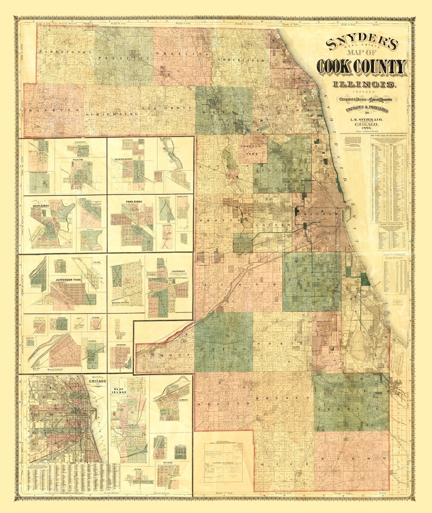 Vintage Map of Cook County, Illinois 1886