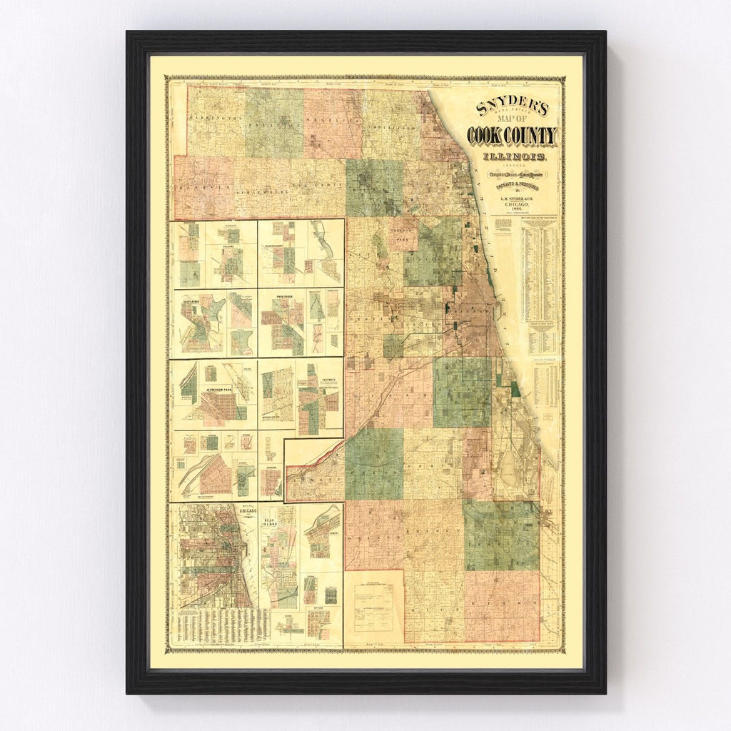 Vintage Map of Cook County, Illinois 1886