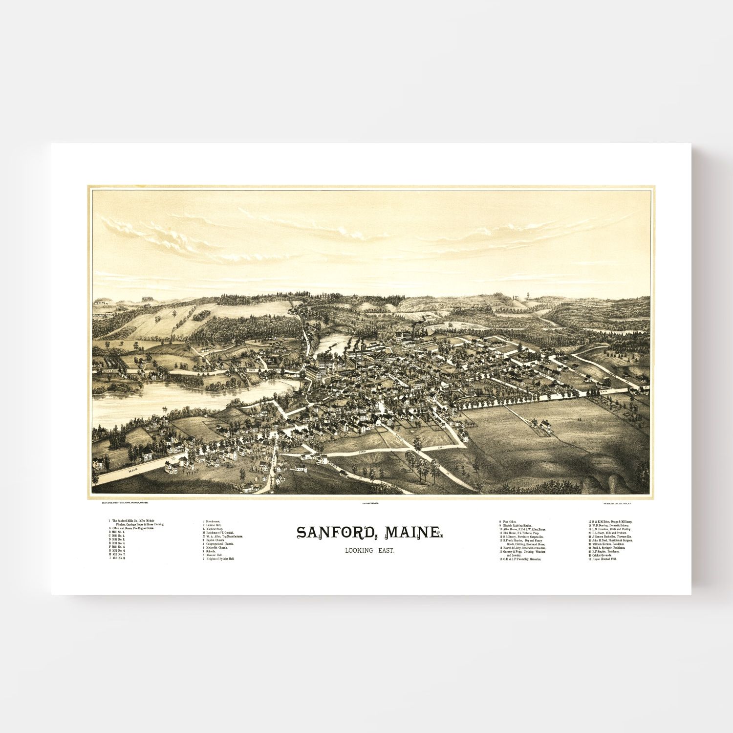 Vintage Map of Sanford, Maine 1889