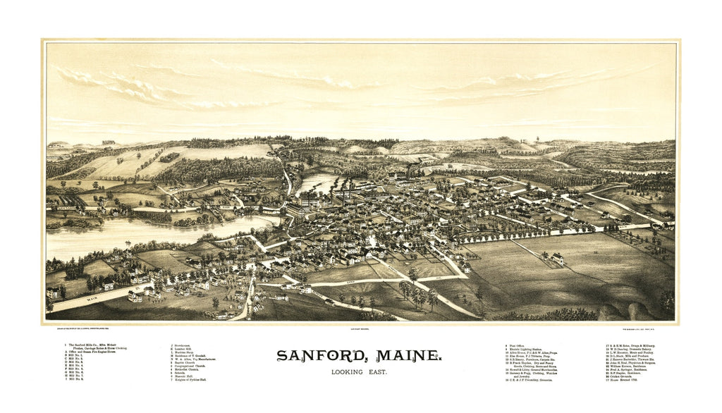 Vintage Map of Sanford, Maine 1889