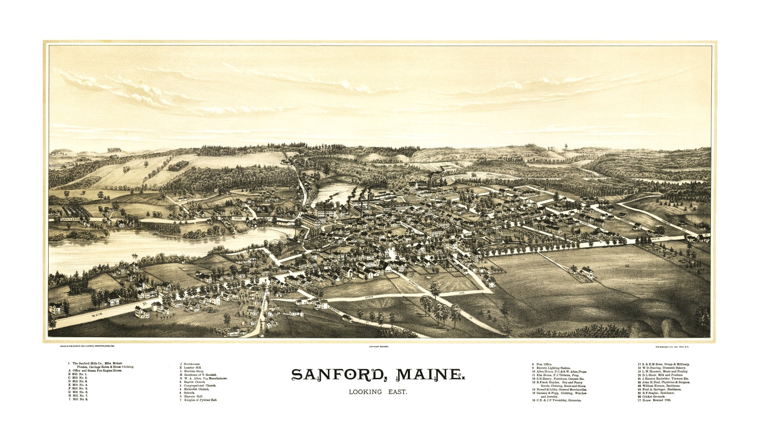 Vintage Map of Sanford, Maine 1889