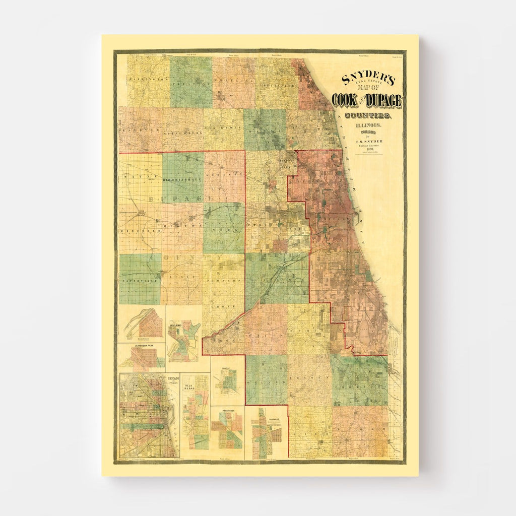 Vintage Map of Dupage County, Illinois 1890
