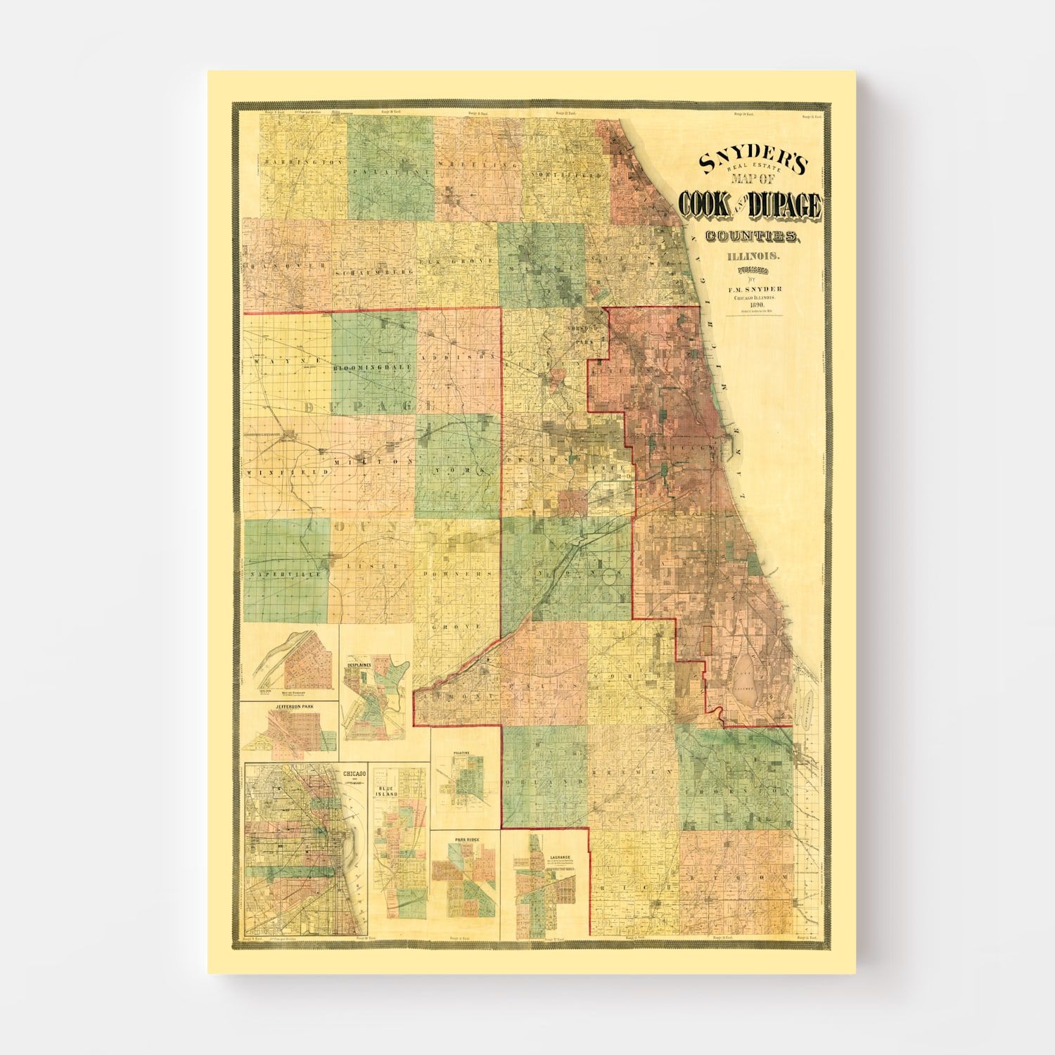 Vintage Map of Dupage County, Illinois 1890