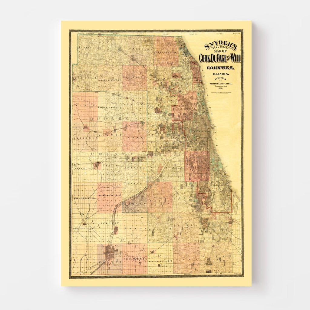 Vintage Map of Cook County, Illinois 1898