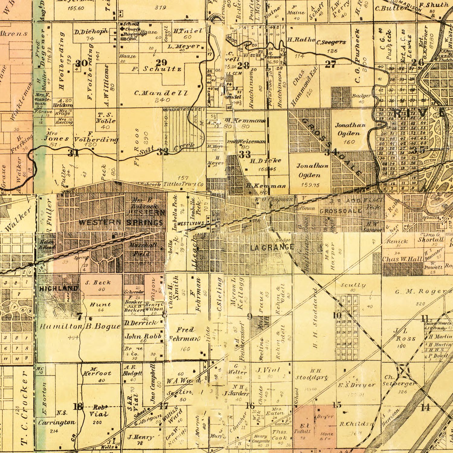 Vintage Map of Cook County, Illinois 1898