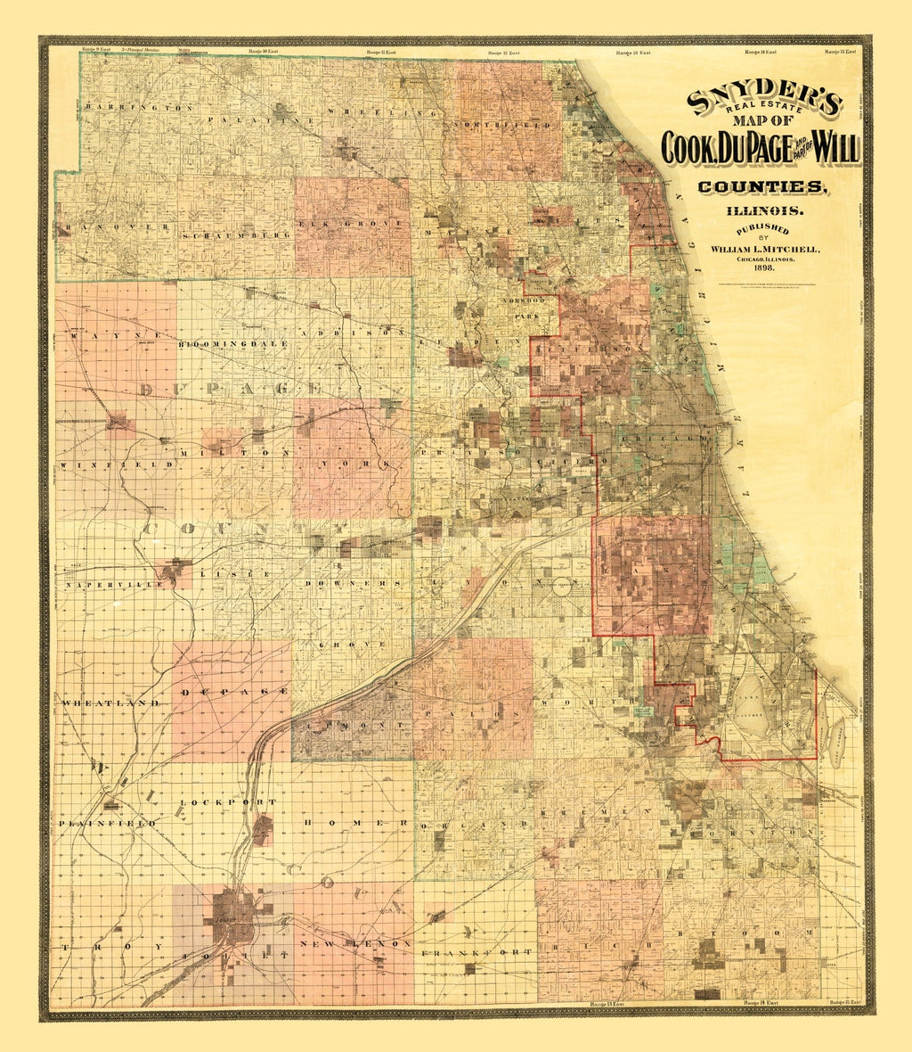 Vintage Map of Cook County, Illinois 1898