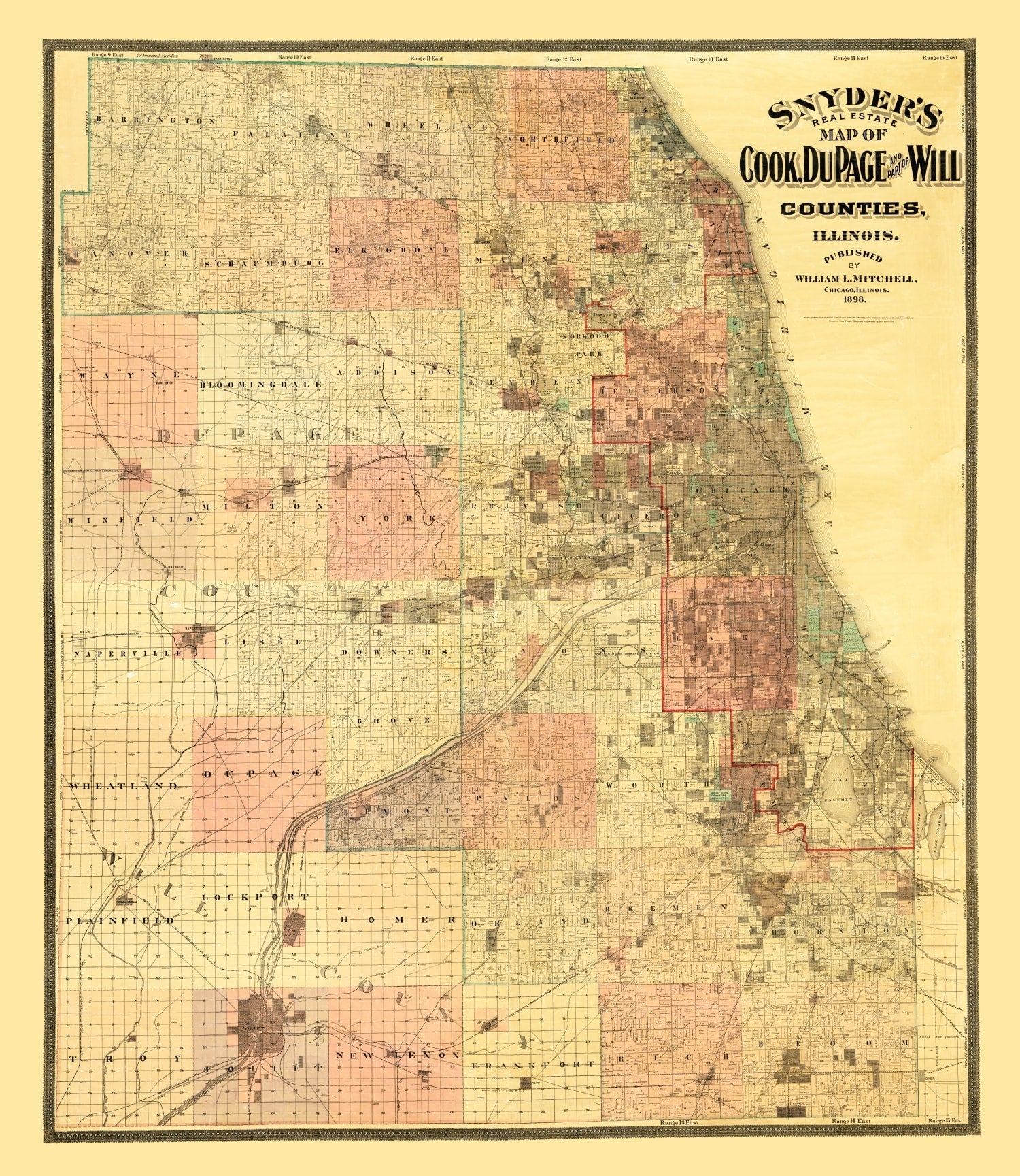 Vintage Map of Cook County, Illinois 1898