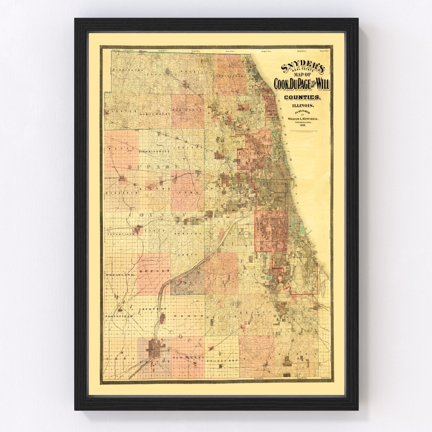 Vintage Map of Cook County, Illinois 1898