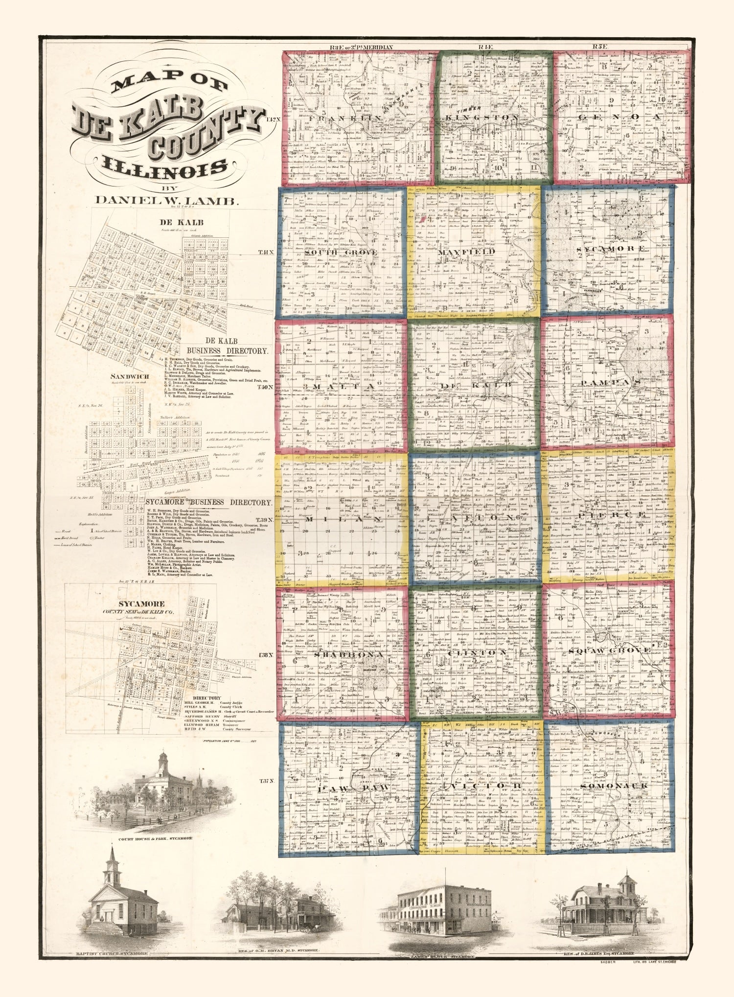 Vintage Map of De Kalb County, Illinois 1860