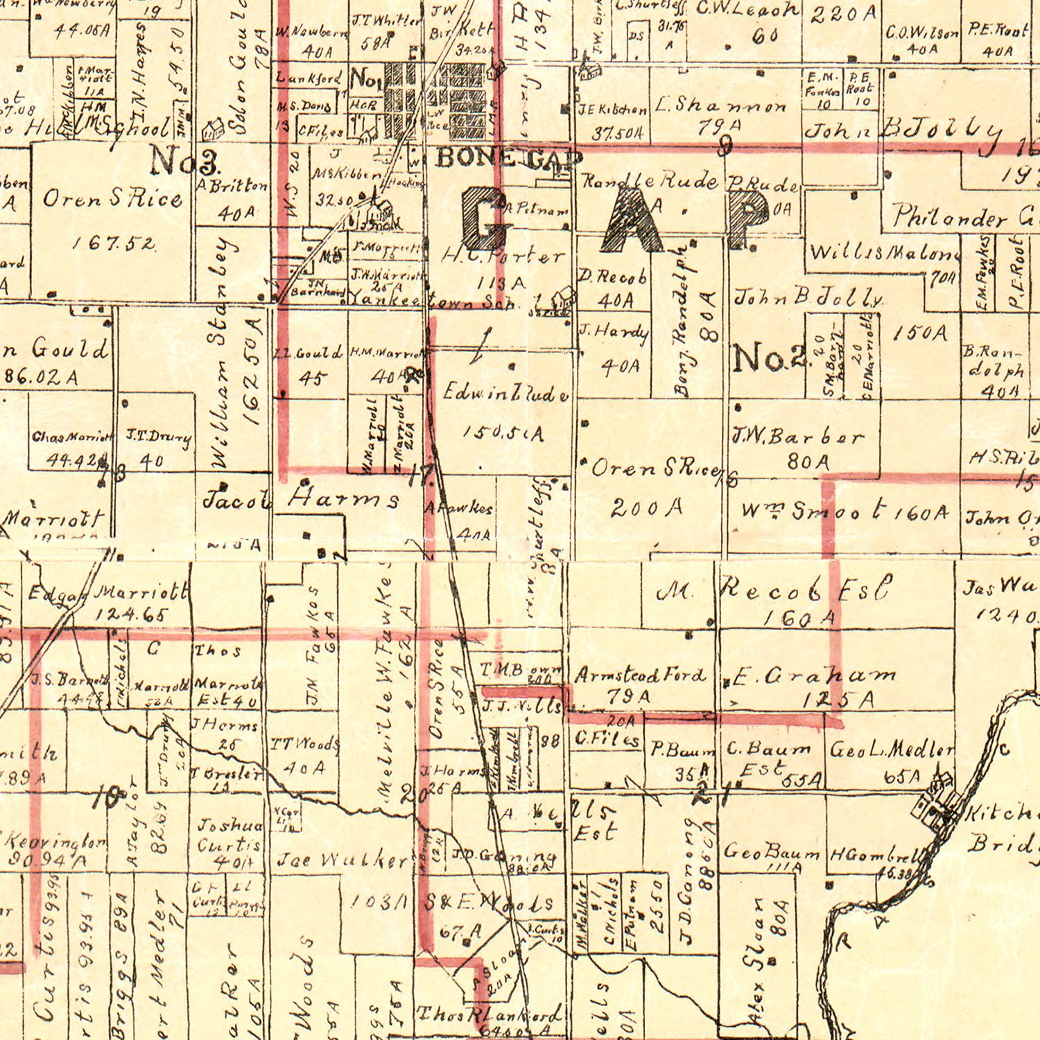 Vintage Map of Edwards County, Illinois 1891