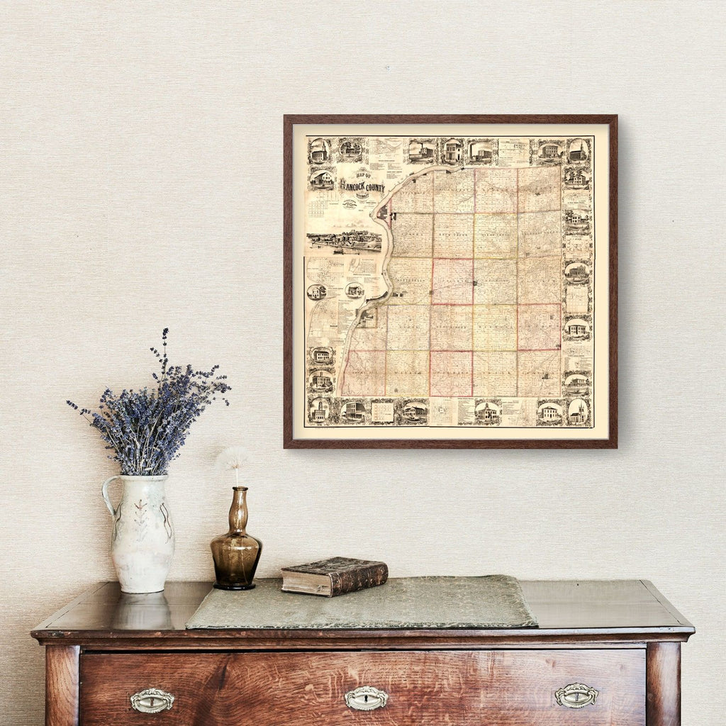 Vintage Map of Hancock County, Illinois 1859