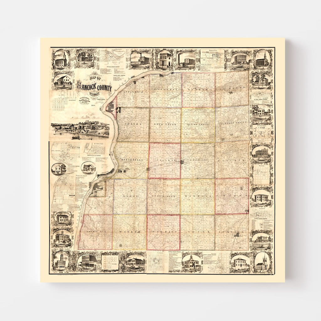 Vintage Map of Hancock County, Illinois 1859