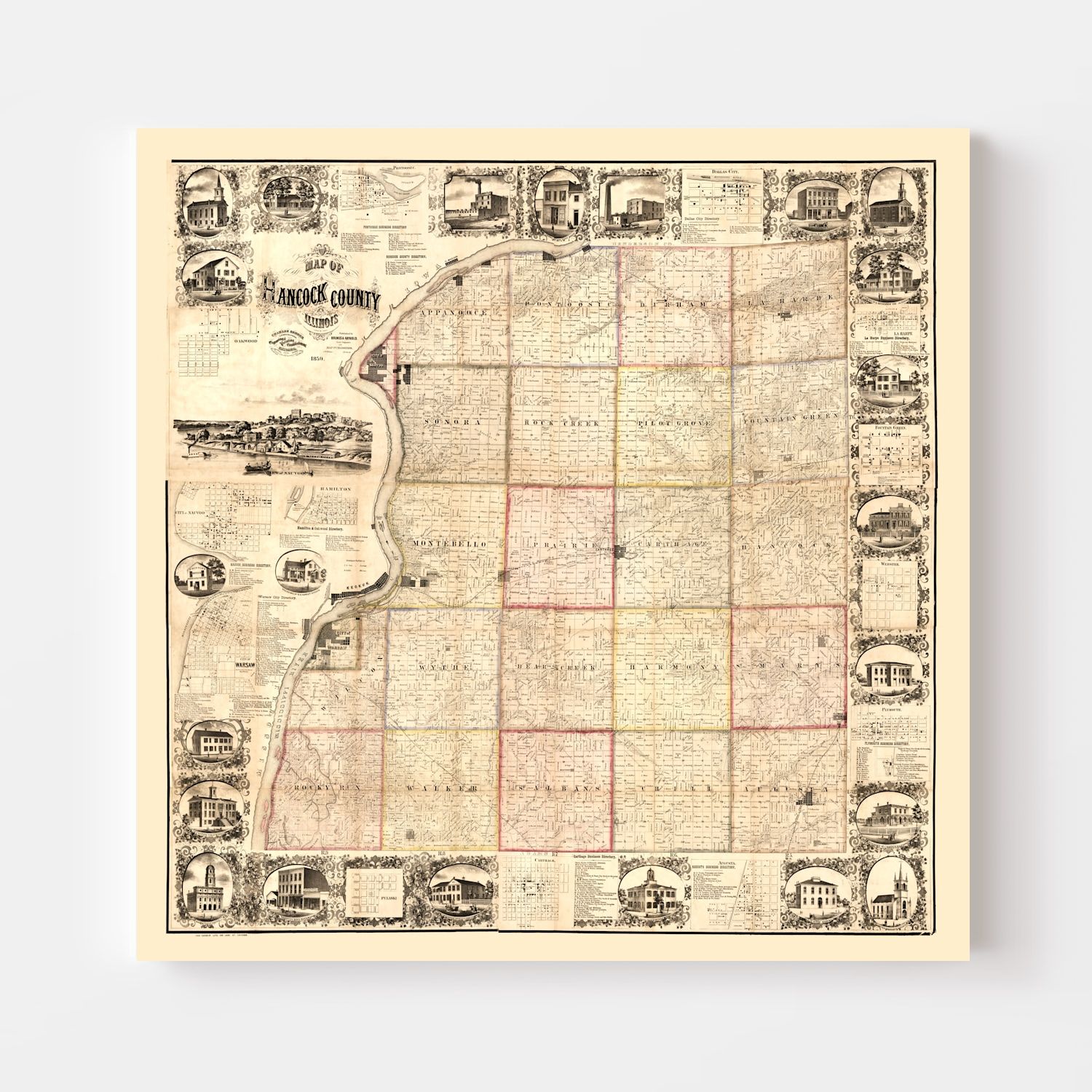 Vintage Map of Hancock County, Illinois 1859