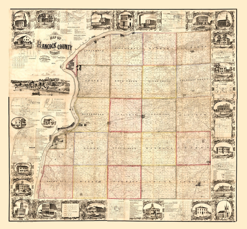 Vintage Map of Hancock County, Illinois 1859