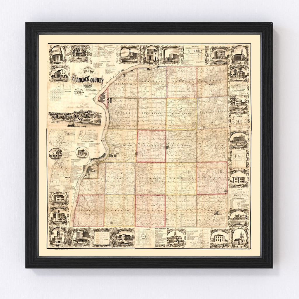 Vintage Map of Hancock County, Illinois 1859