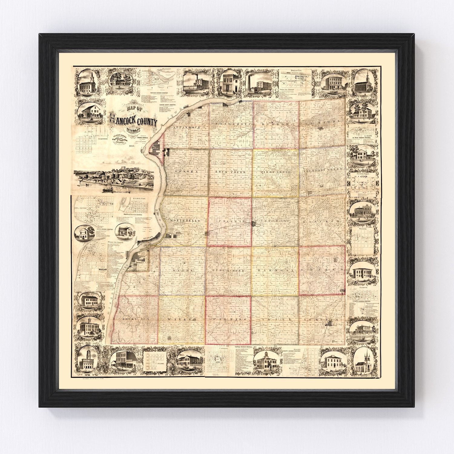 Vintage Map of Hancock County, Illinois 1859
