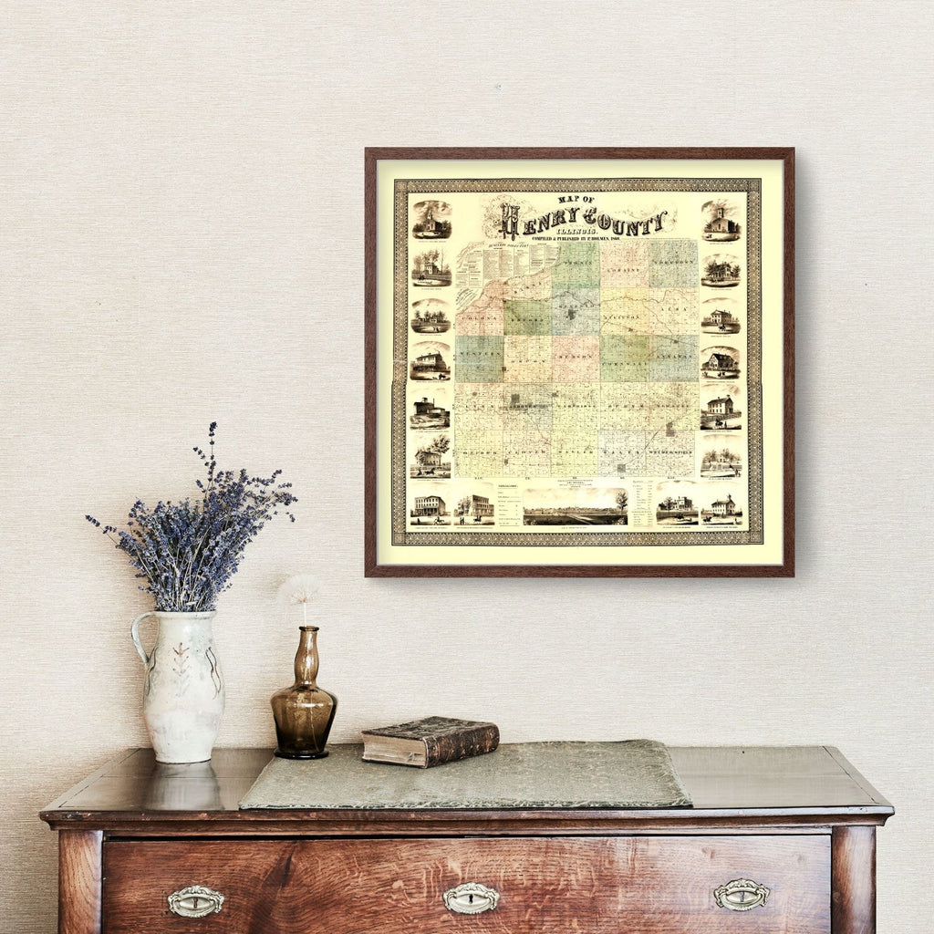 Vintage Map of Henry County, Illinois 1860
