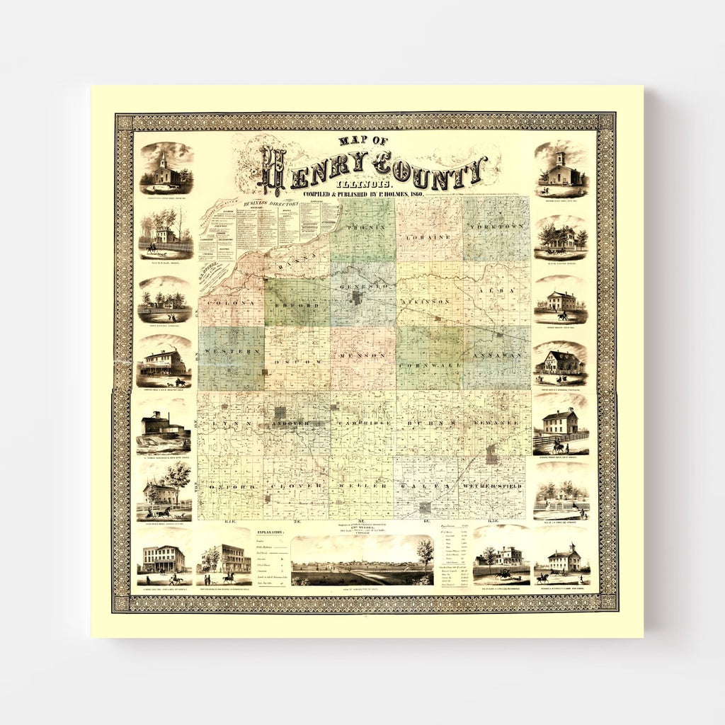 Vintage Map of Henry County, Illinois 1860