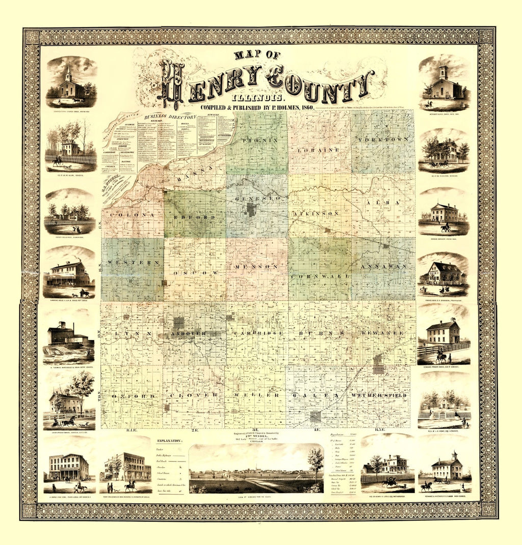 Vintage Map of Henry County, Illinois 1860