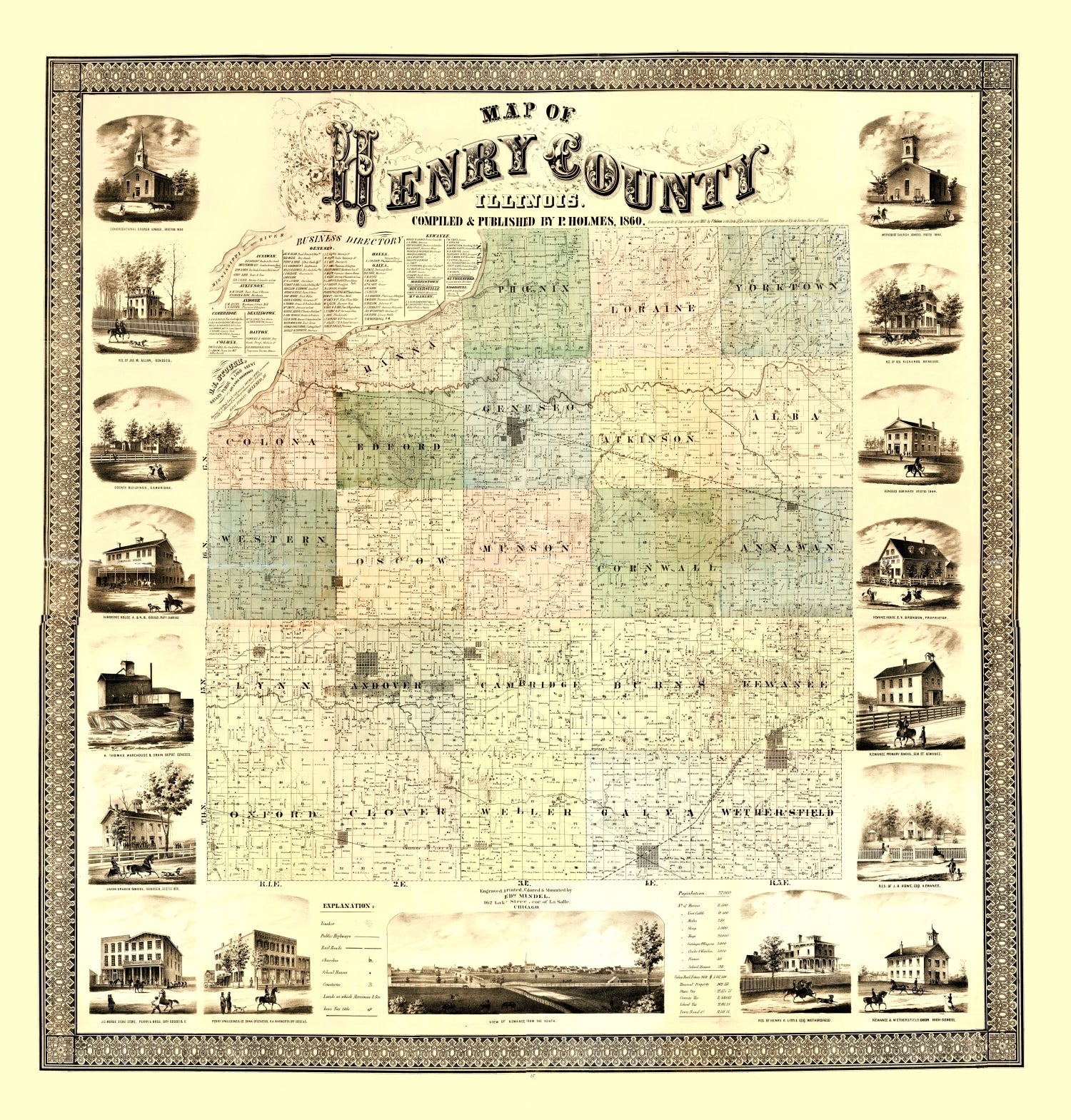 Vintage Map of Henry County, Illinois 1860