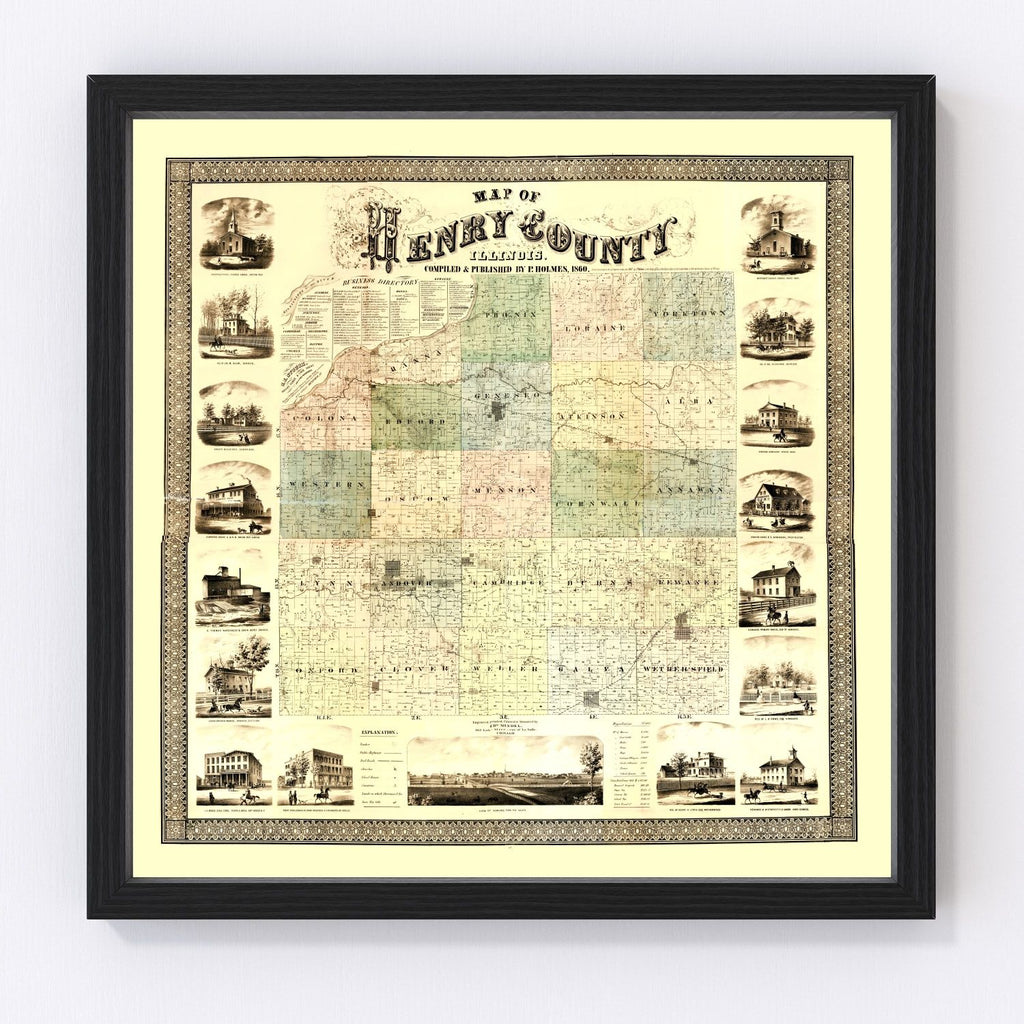 Vintage Map of Henry County, Illinois 1860