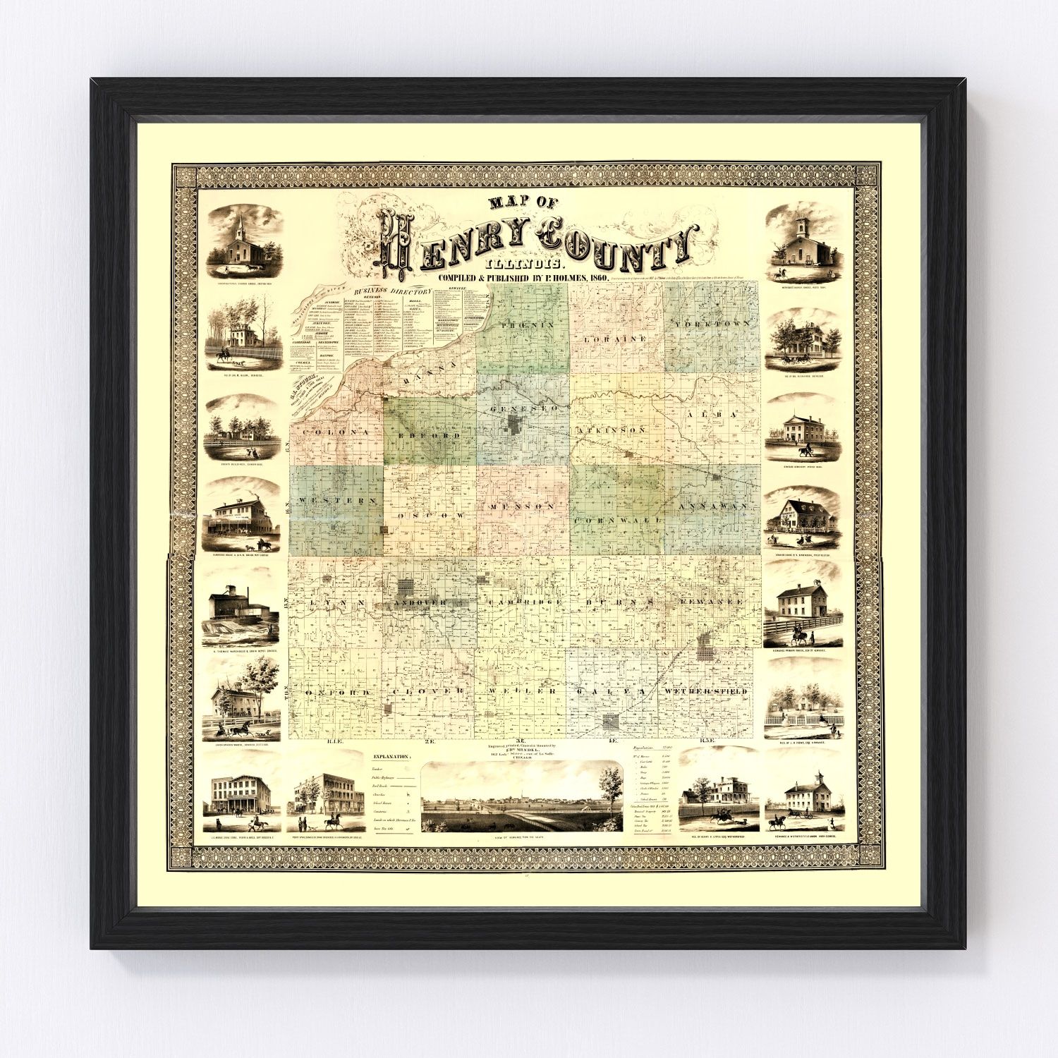 Vintage Map of Henry County, Illinois 1860