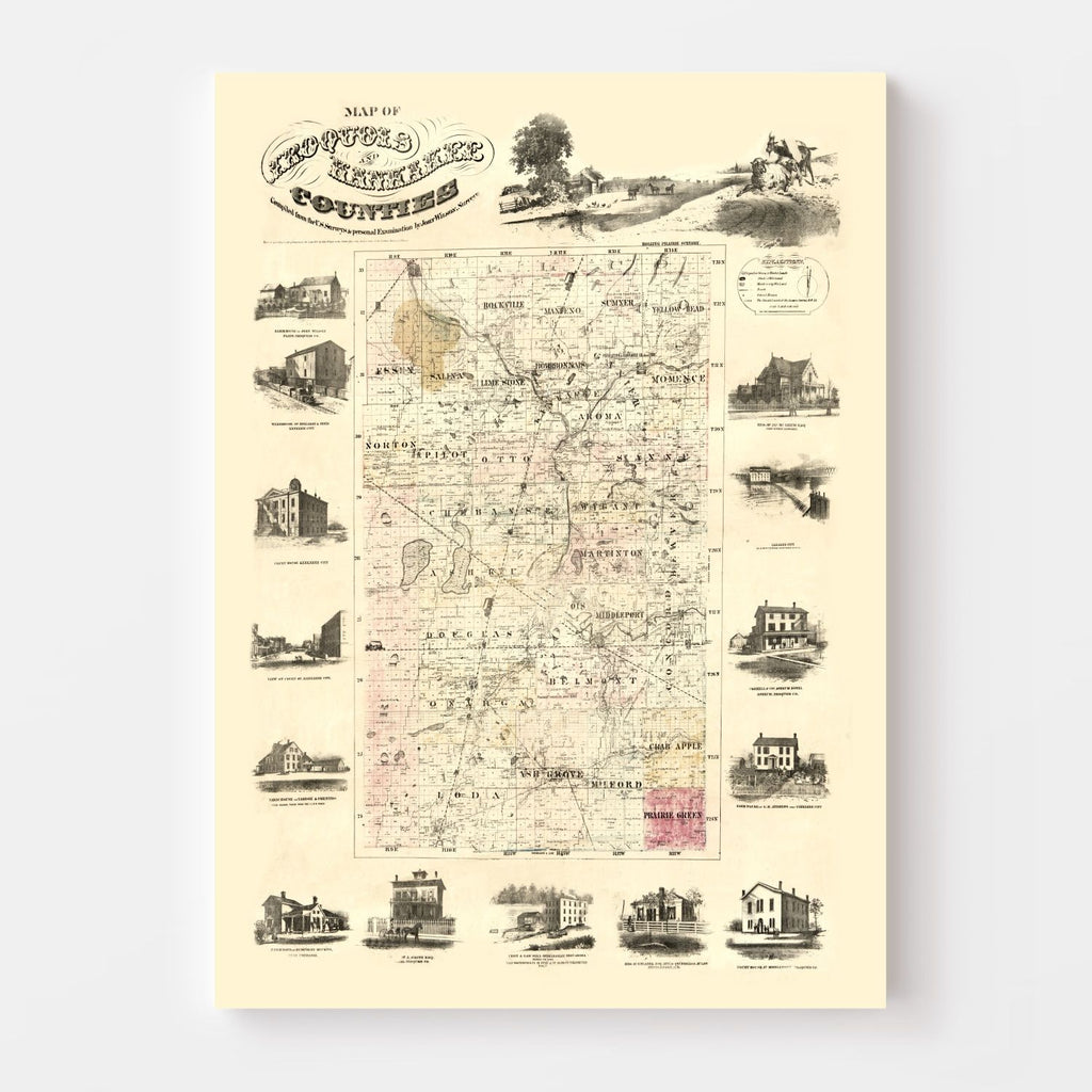 Vintage Map of Iroquois County, Illinois 1860