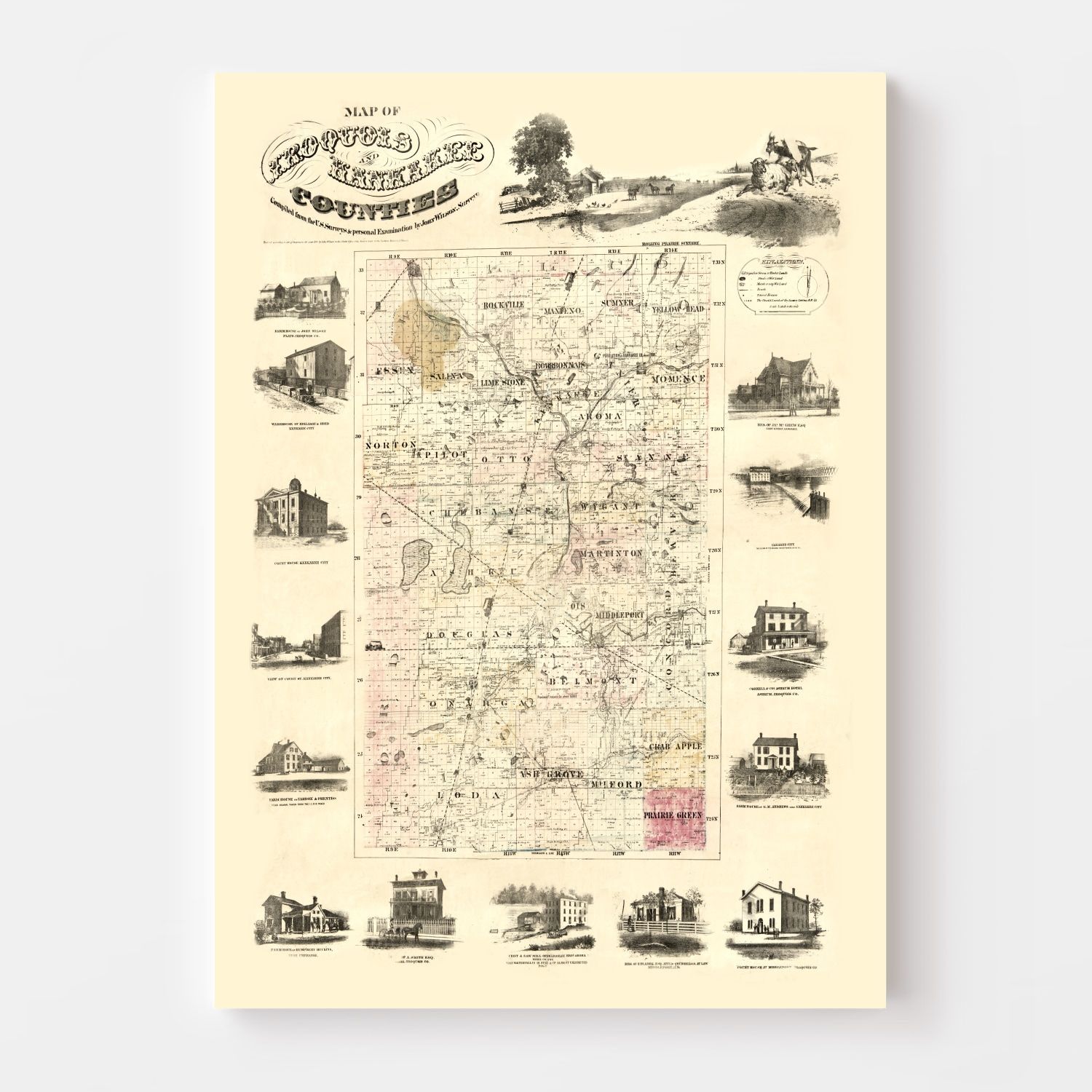 Vintage Map of Iroquois County, Illinois 1860