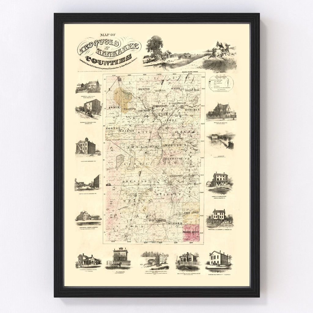 Vintage Map of Iroquois County, Illinois 1860