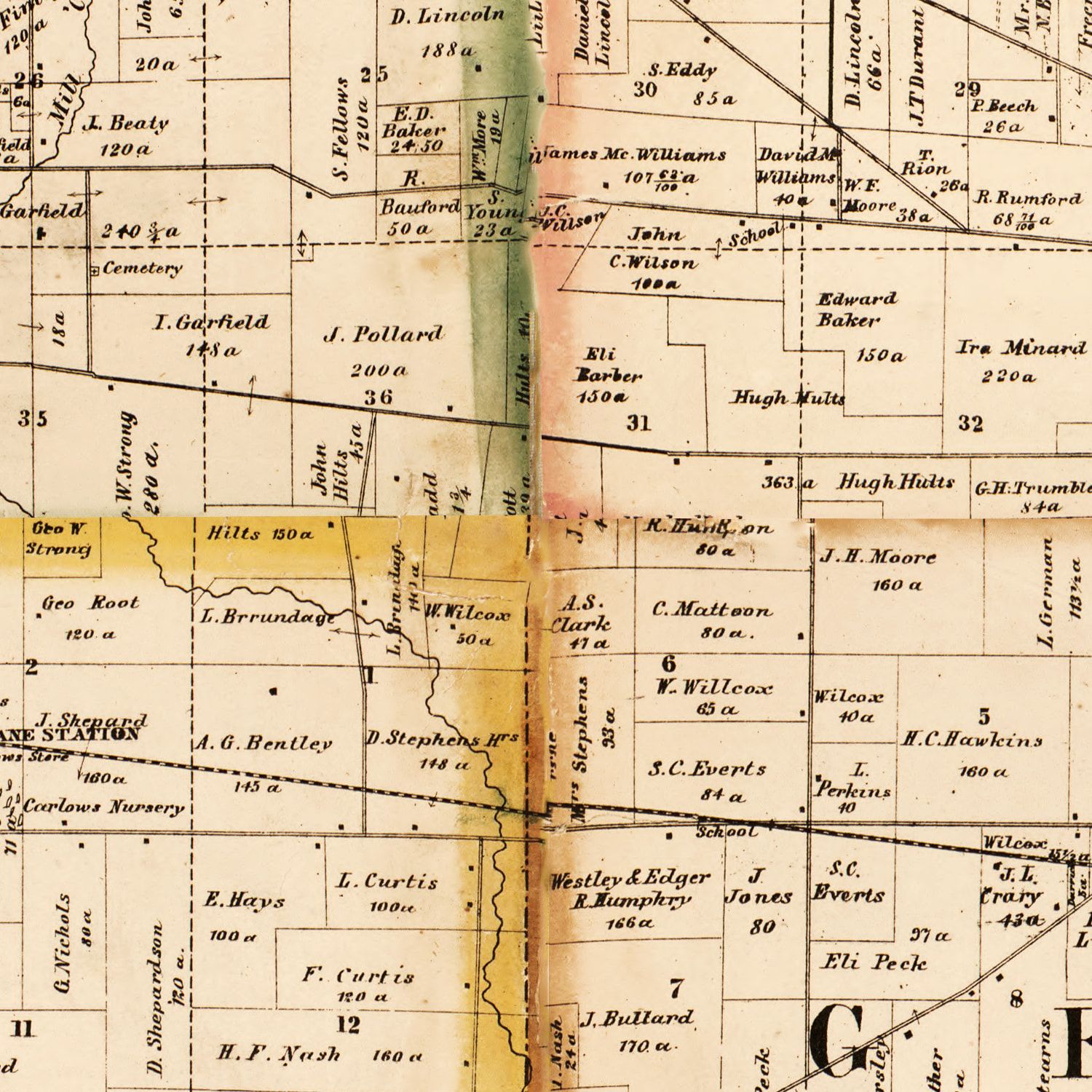 Vintage Map of Kane County, Illinois 1860