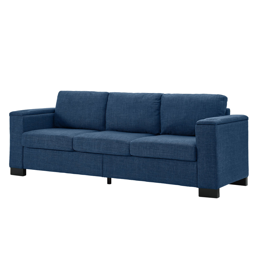 93.7' Modern Style Living Room Sofa Fabric Couch,Square Arm Sofa with Cup Holder,Storage Sofa,Upholstered Polyester Blue.