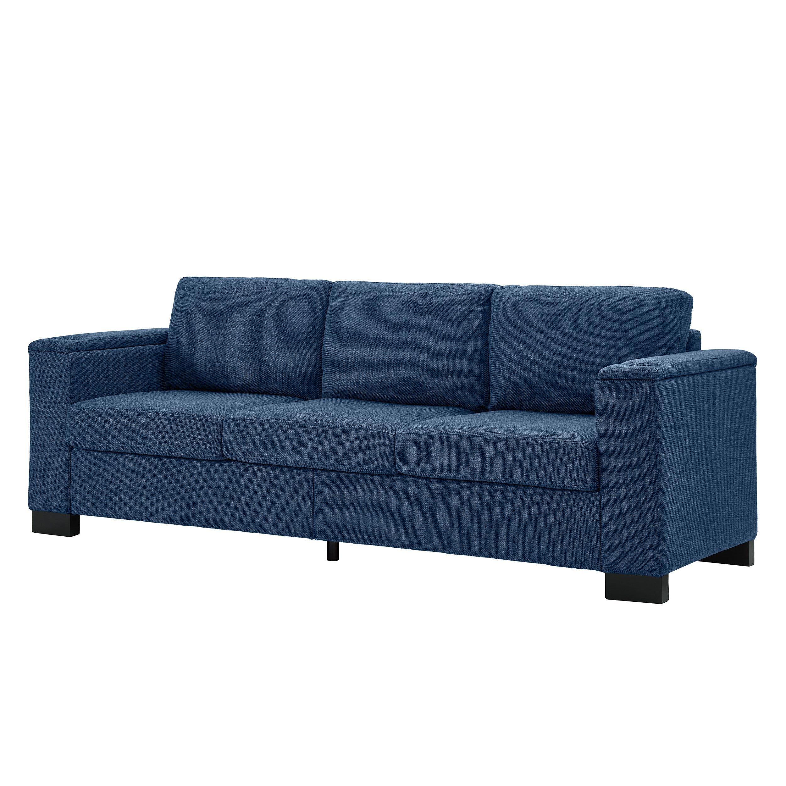 93.7' Modern Style Living Room Sofa Fabric Couch,Square Arm Sofa with Cup Holder,Storage Sofa,Upholstered Polyester Blue.