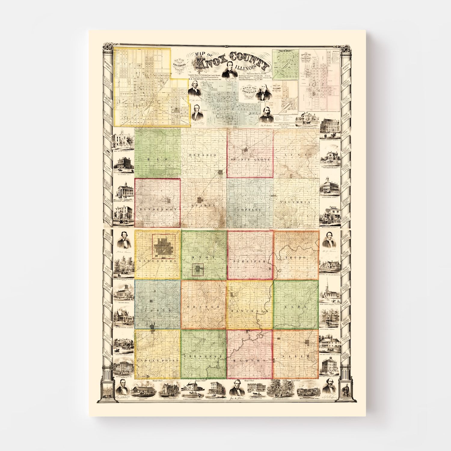 Vintage Map of Knox County, Illinois 1861
