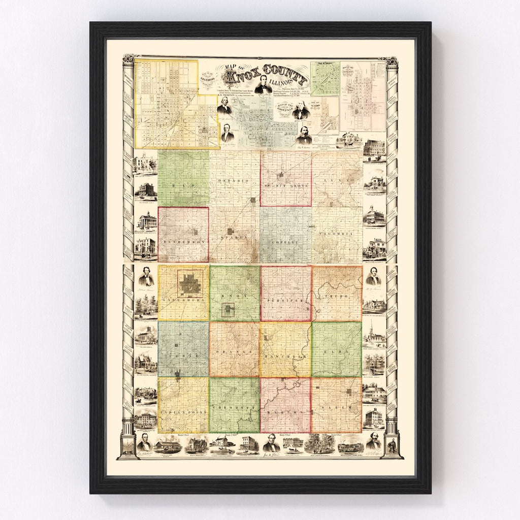 Vintage Map of Knox County, Illinois 1861