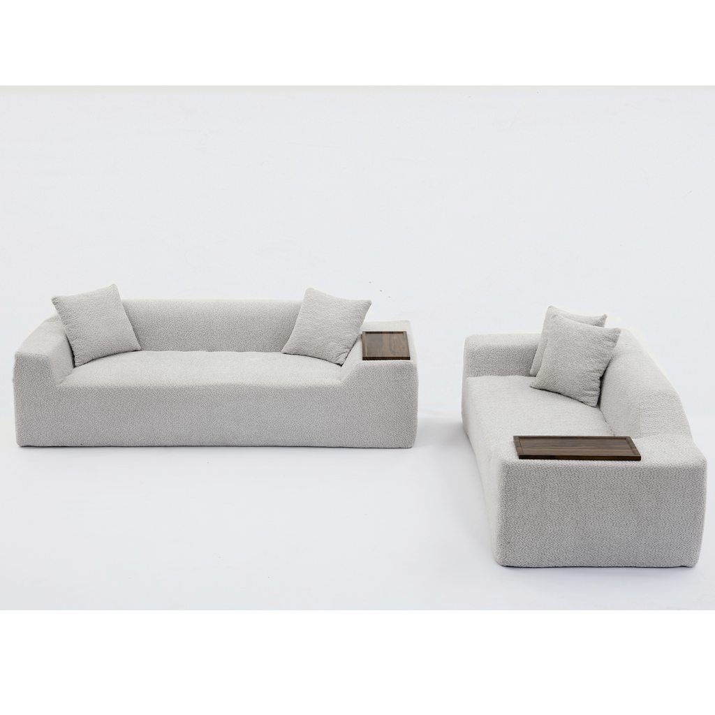[NEW ARRIVED] [VIDEO PROVIDED]2 Piece Boucle Cloud Sofa Set, Upholstered Sofa Set, Modern 3 Seater and 2 Seater Sofa  with MDF End Table for Living Room ,Apartment,3+2 couch,Boucle, Light Gray