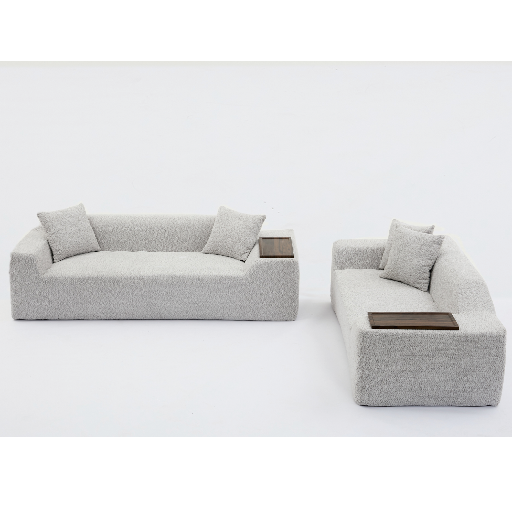 [NEW ARRIVED] [VIDEO PROVIDED]2 Piece Boucle Cloud Sofa Set, Upholstered Sofa Set, Modern 3 Seater and 2 Seater Sofa  with MDF End Table for Living Room ,Apartment,3+2 couch,Boucle, Light Gray