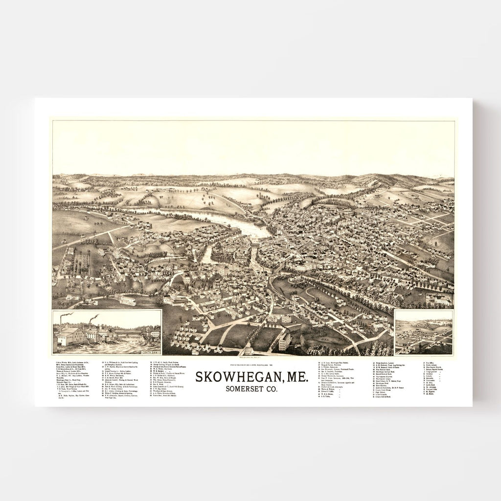 Vintage Map of Skowhegan, Maine 1892