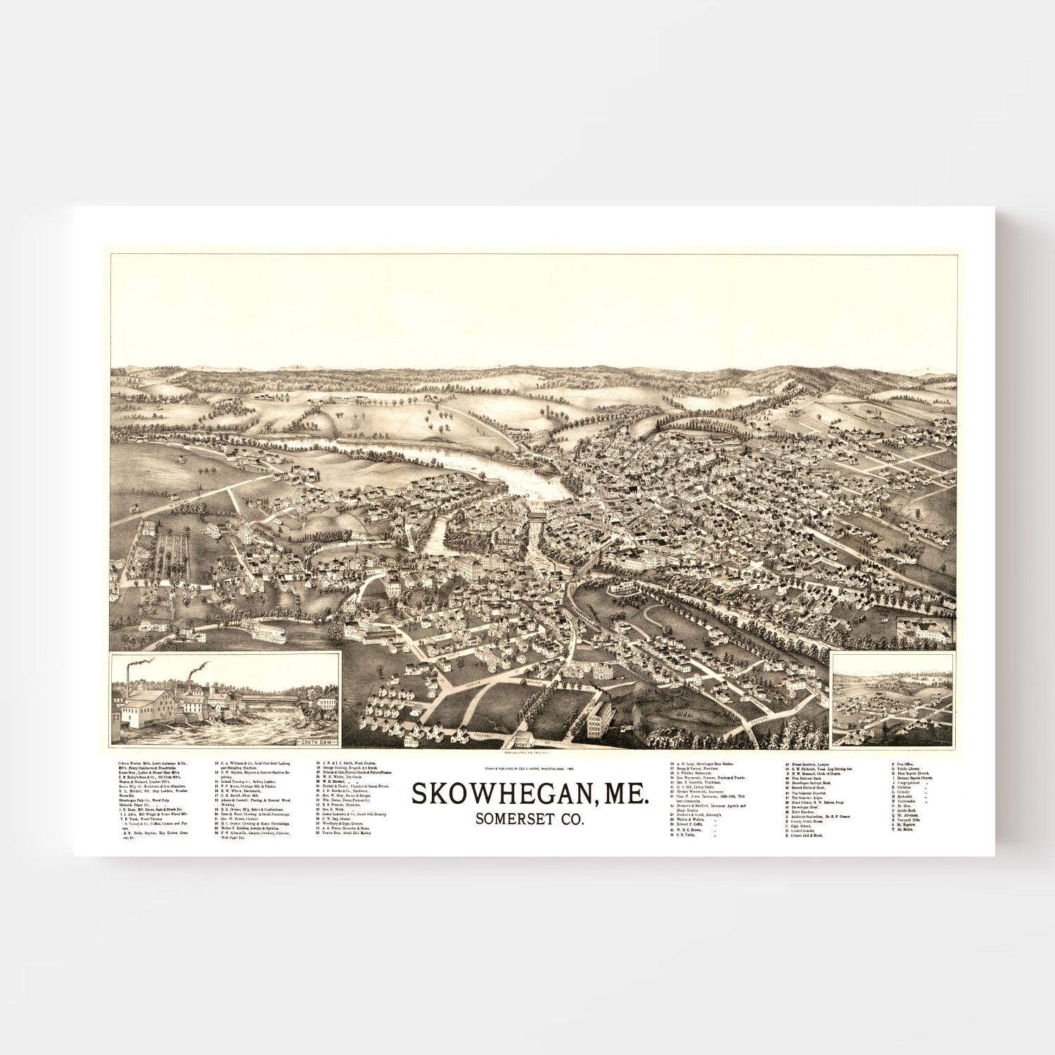 Vintage Map of Skowhegan, Maine 1892