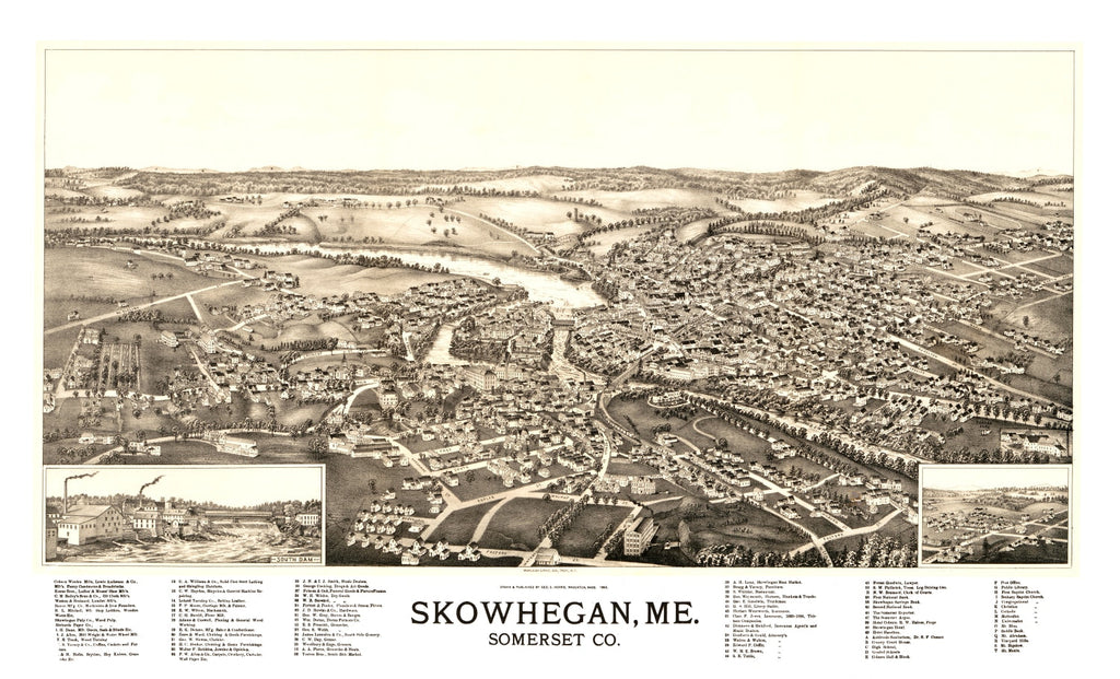 Vintage Map of Skowhegan, Maine 1892