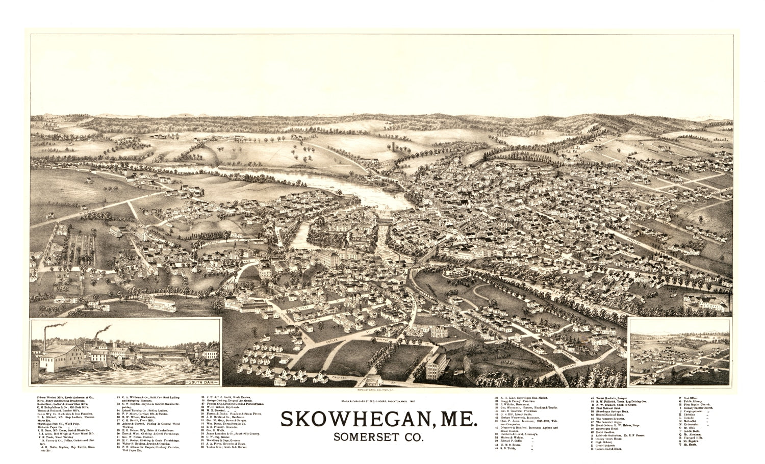 Vintage Map of Skowhegan, Maine 1892