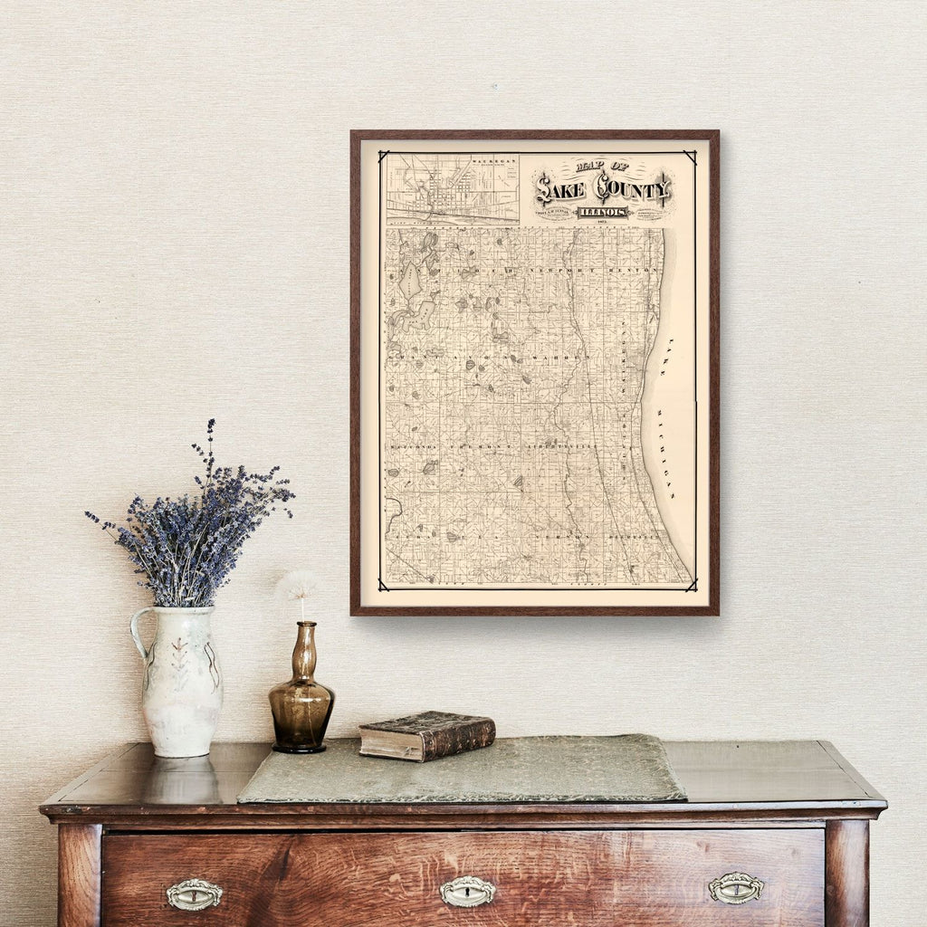 Vintage Map of Lake County, Illinois 1873