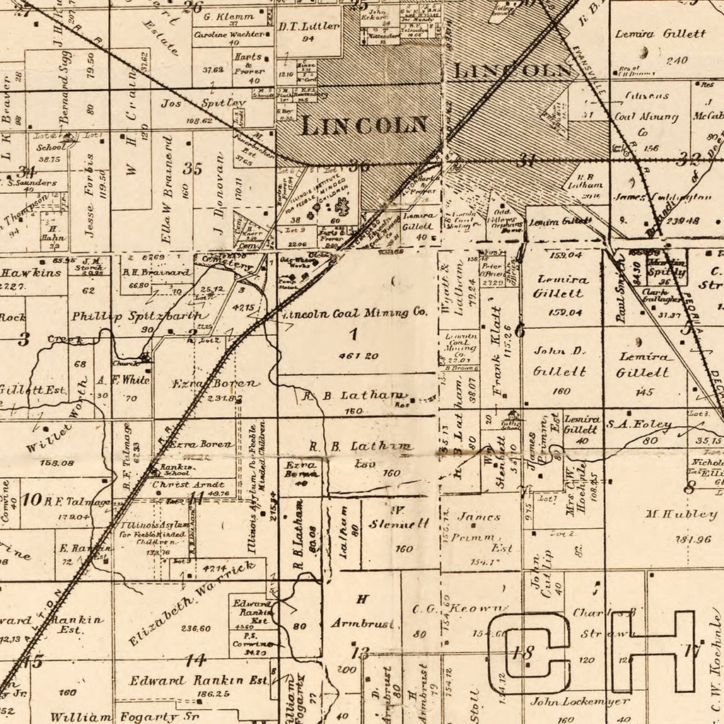 Vintage Map of Logan County, Illinois 1893