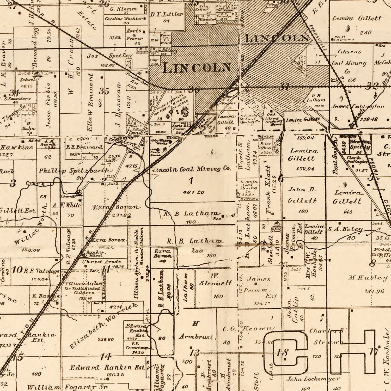 Vintage Map of Logan County, Illinois 1893