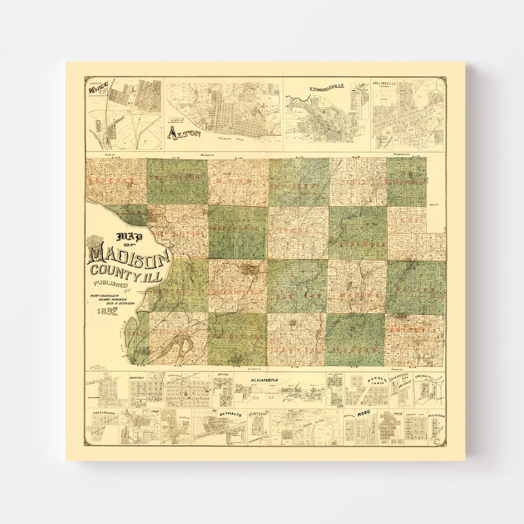 Vintage Map of Madison County, Illinois 1892