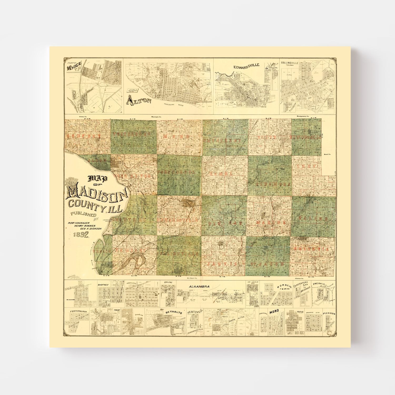 Vintage Map of Madison County, Illinois 1892