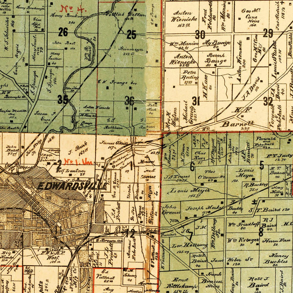 Vintage Map of Madison County, Illinois 1892