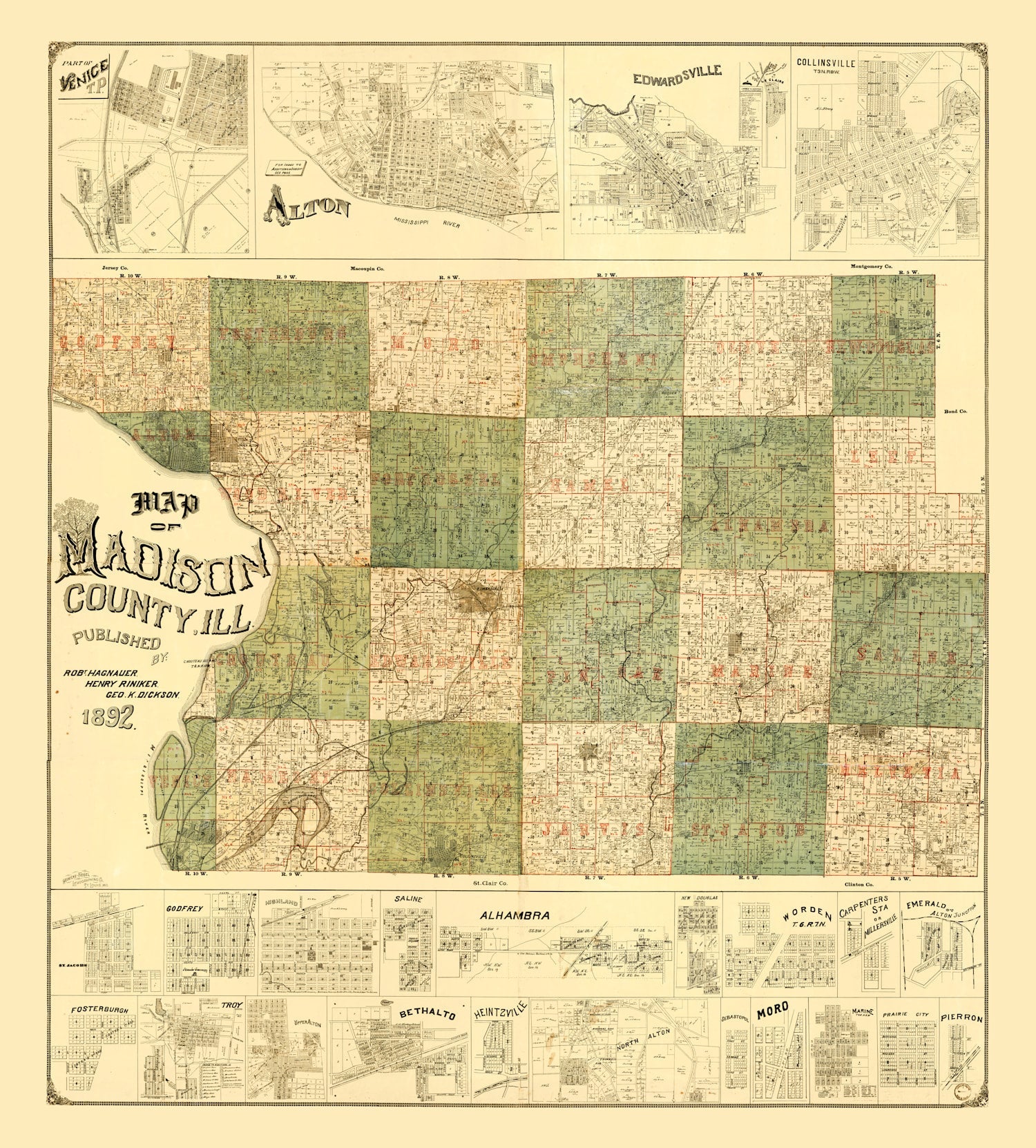 Vintage Map of Madison County, Illinois 1892