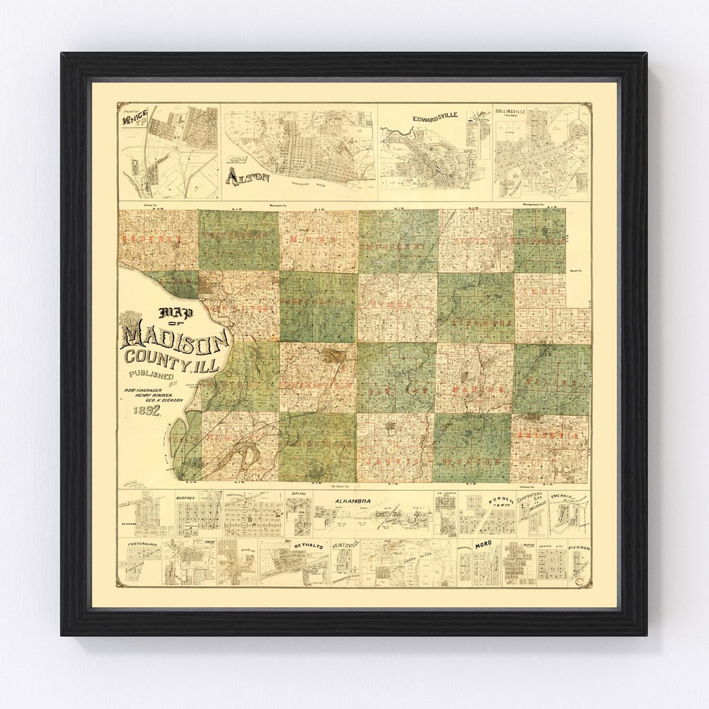 Vintage Map of Madison County, Illinois 1892