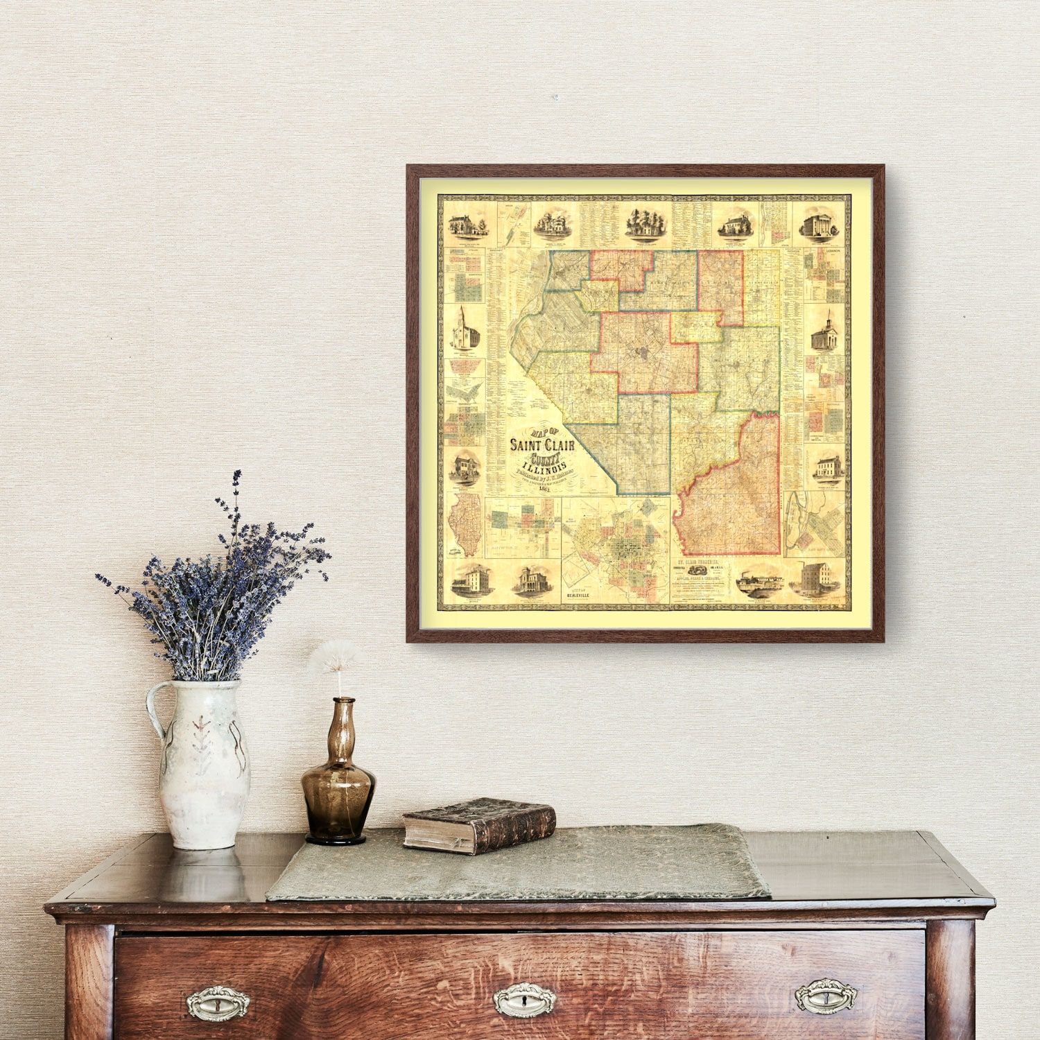 Vintage Map of Saint Clair County, Illinois 1863