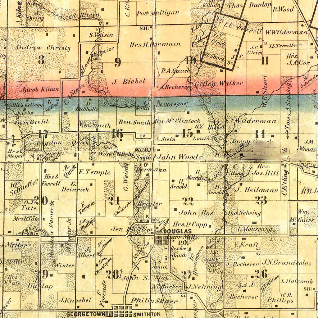 Vintage Map of Saint Clair County, Illinois 1863